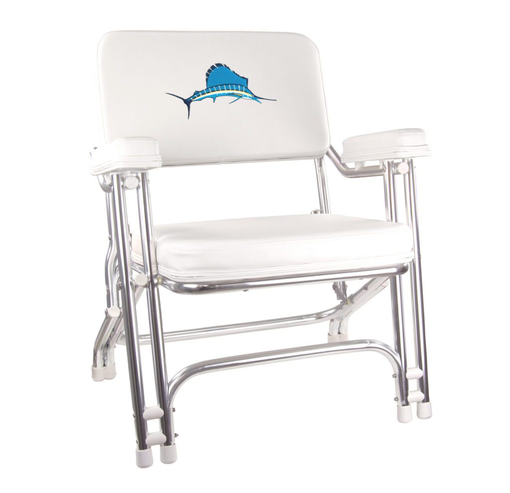 1080021-EMB - CLASSIC FOLDING DECK CHAIR WITH EMBROIDERED SAIL FISH