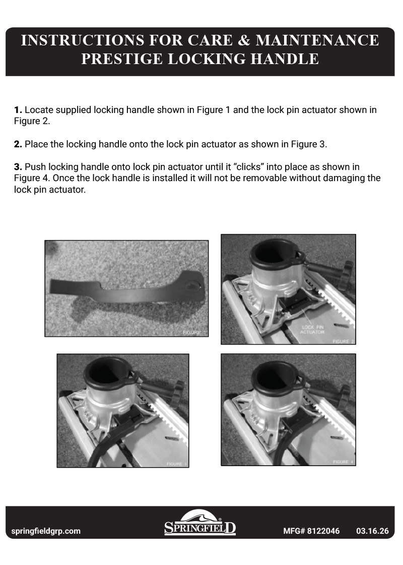 Instructions for Care and Maintenance Prestige Locking Handle